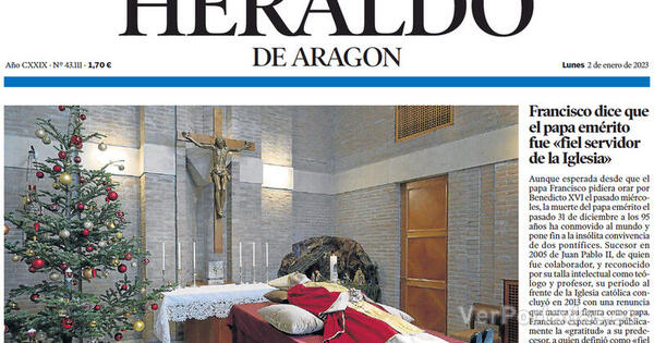 Portada Heraldo de Aragón Lunes 2 de Enero de 2023