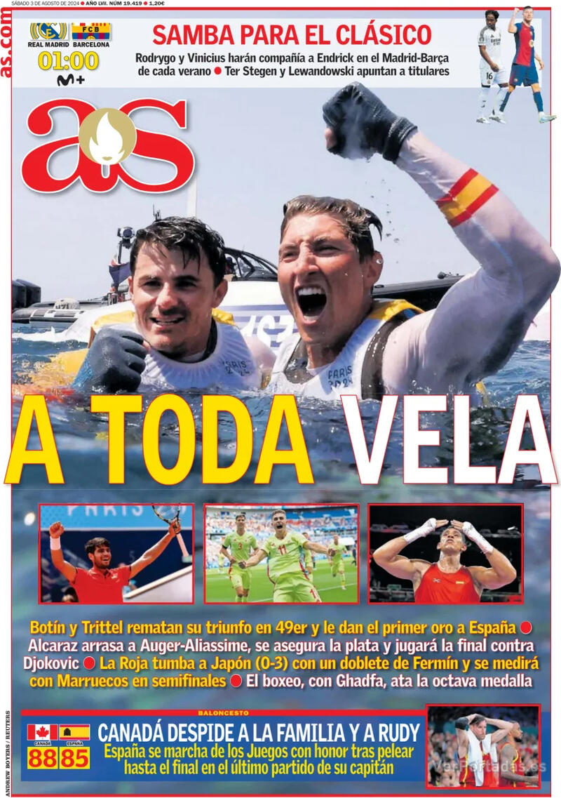 PORTADAS PRENSA DEPORTIVA SABADO 3 DE JULIO Portada-periodico-as-03-08-2024-9597ef63