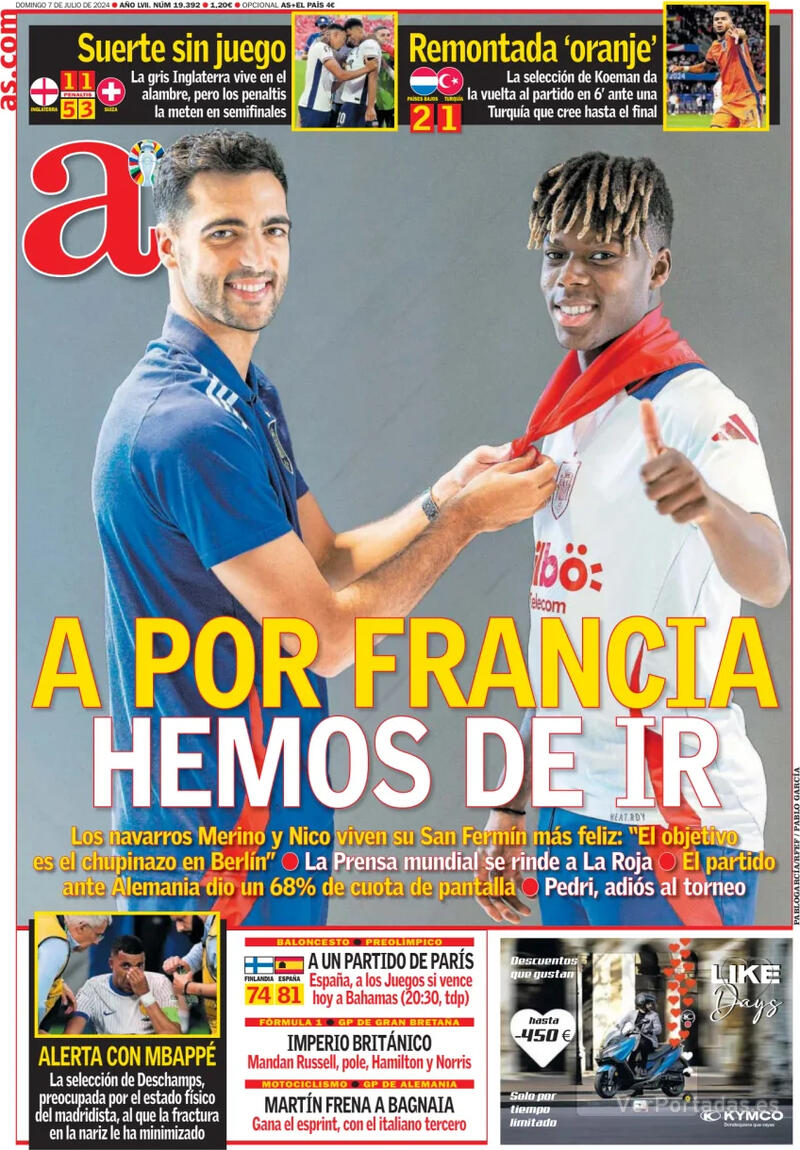 PORTADAS PRENSA DEPORTIVA SABADO 07 DE JULIO Portada-periodico-as-07-07-2024-6417ebb7