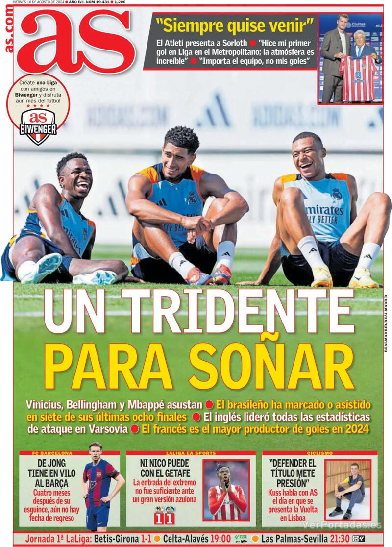 PORTADAS PRENSA DEPORTIVA VIERNES 16 DE AGOSTO Portada-periodico-as-16-08-2024-35e05d41