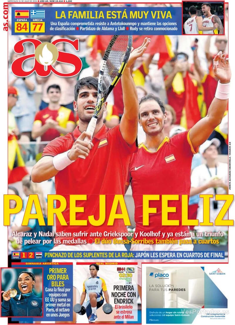 PORTADAS PRENSA DEPORTIVA MIERCOLES 31 DE JULIO Portada-periodico-as-31-07-2024-32b2b818