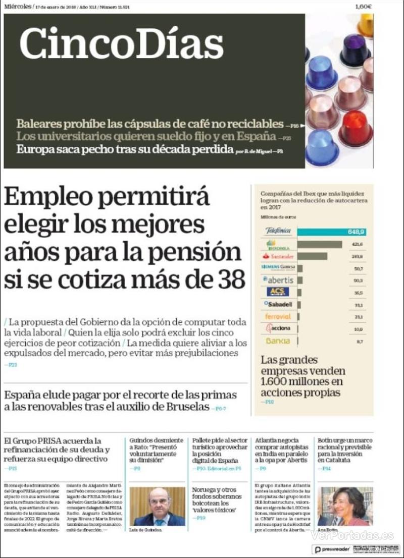 Portada El Economista 2018-01-17