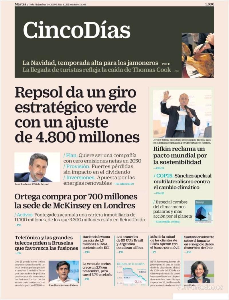 Portada Cinco Días 2019-12-04