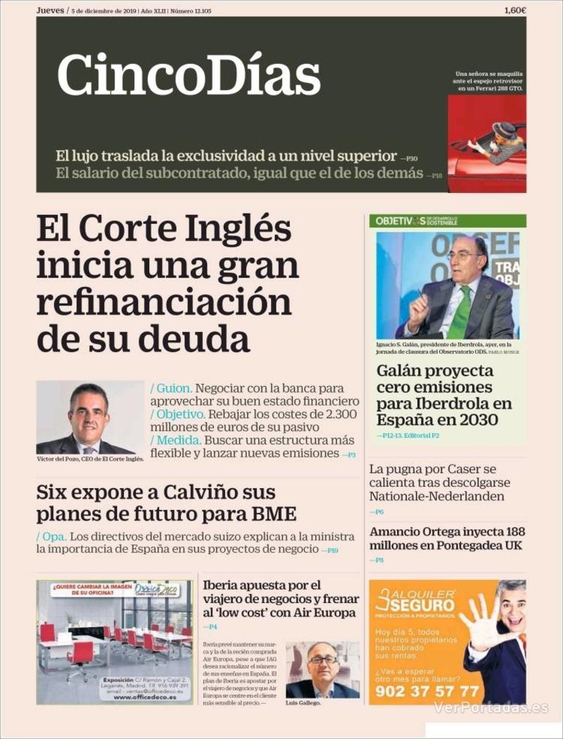 Portada Cinco Días 2019-12-06