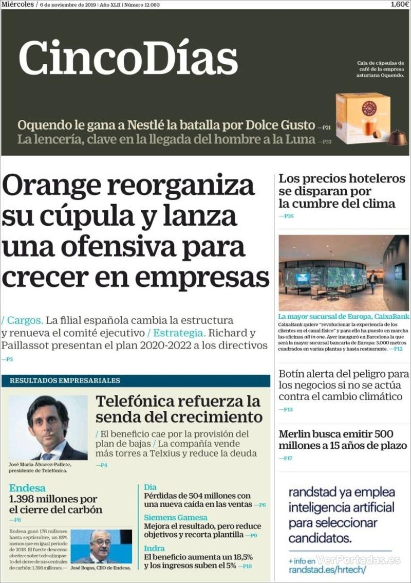 Portada Cinco Días 2019-11-07