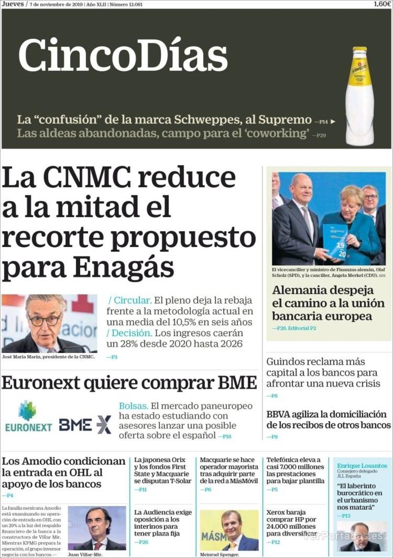 Portada Cinco Días 2019-11-08