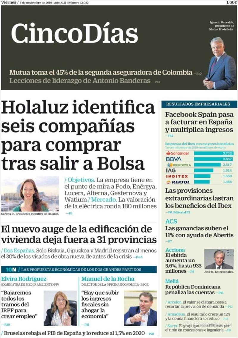 Portada Cinco Días 2019-11-09