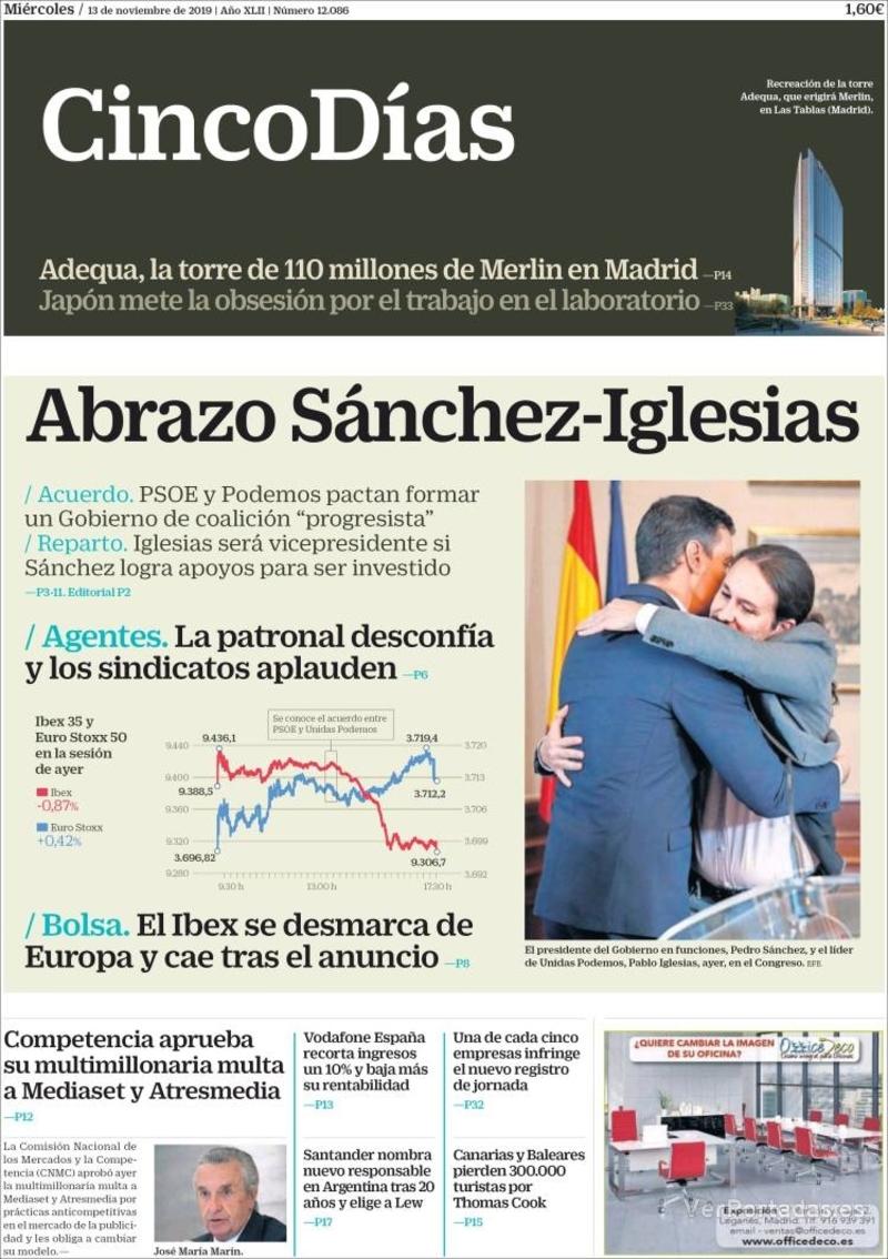 Portada Cinco Días 2019-11-14