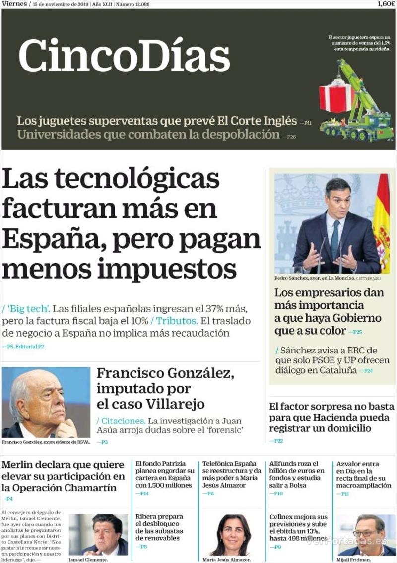 Portada Cinco Días 2019-11-16