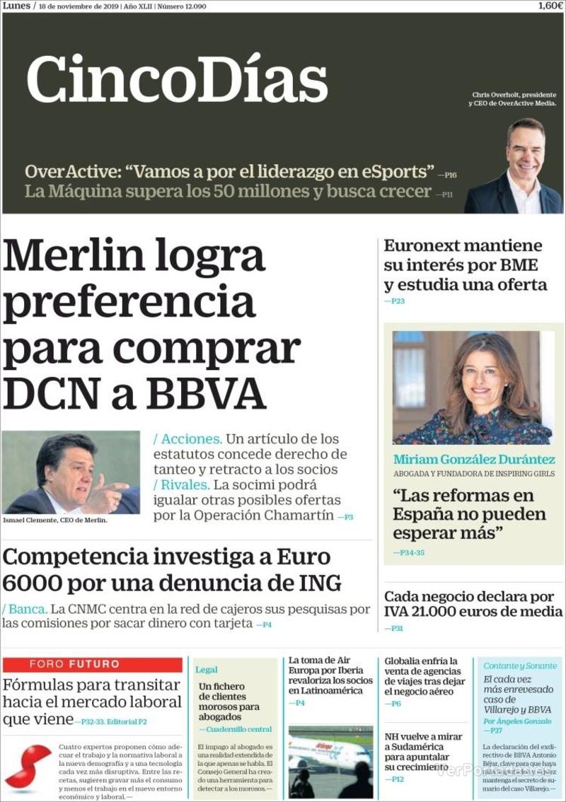 Portada Cinco Días 2019-11-19