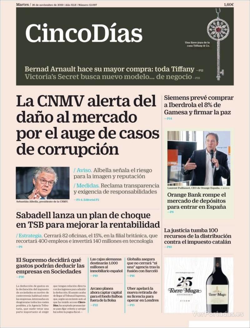 Portada Cinco Días 2019-11-27