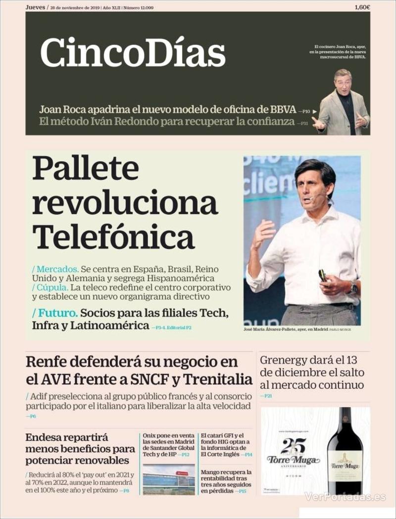 Portada Cinco Días 2019-11-29