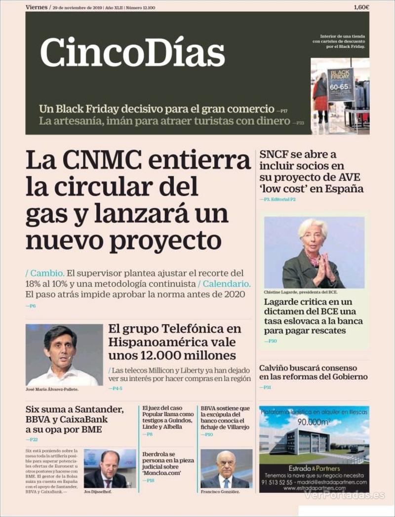 Portada Cinco Días 2019-11-30