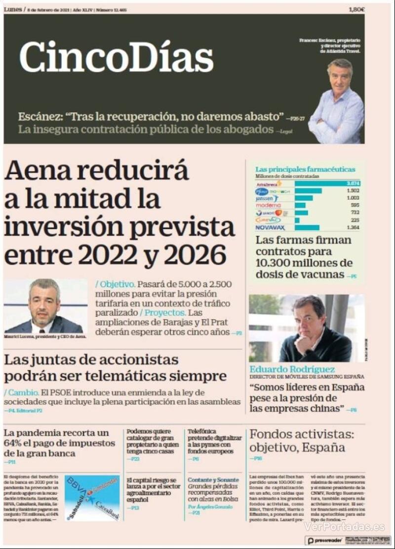 Portada Cinco Días 2021-02-09