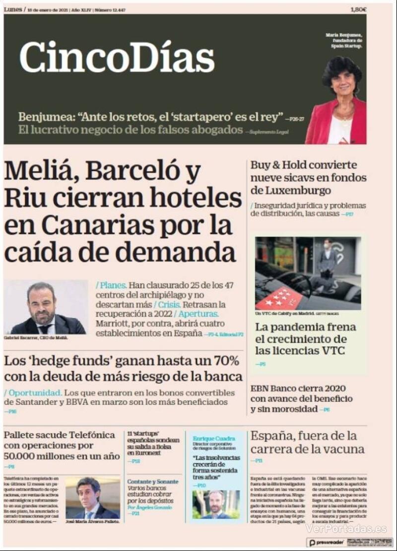 Portada Cinco Días 2021-01-19