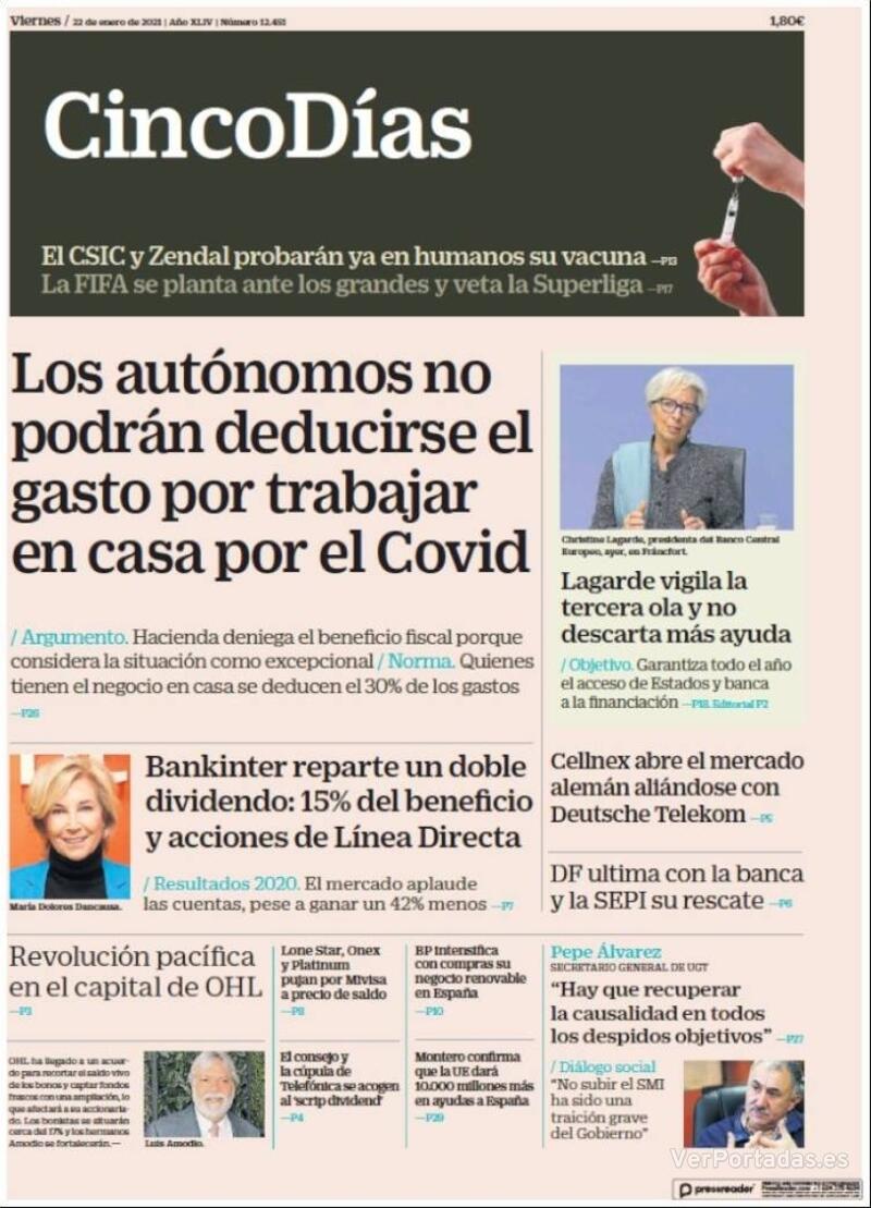 Portada Cinco Días 2021-01-23