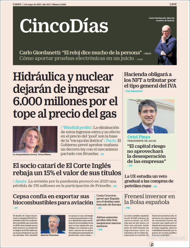 Portada Cinco Días 2022-05-03