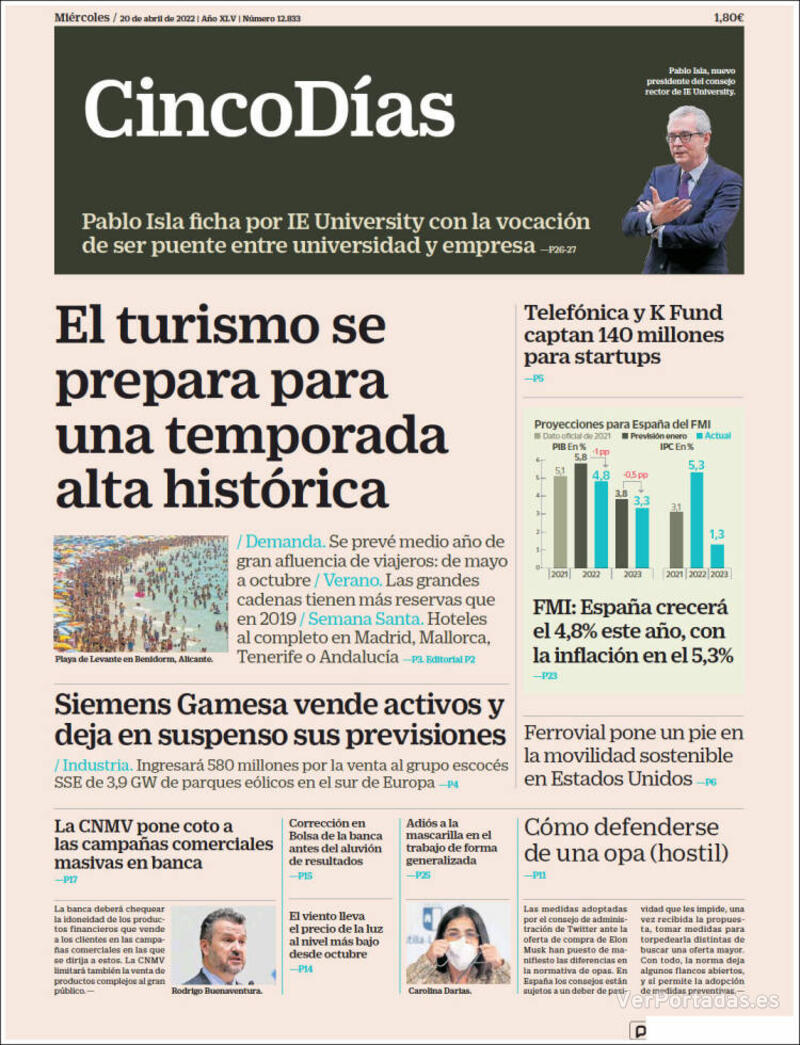 Portada Cinco Días 2022-04-21