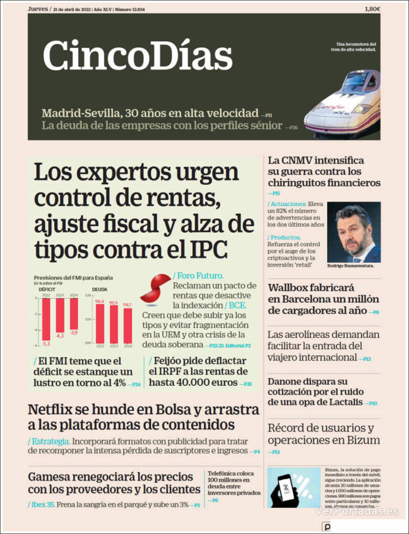 Portada Cinco Días 2022-04-22