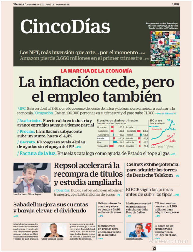 Portada Cinco Días 2022-04-30