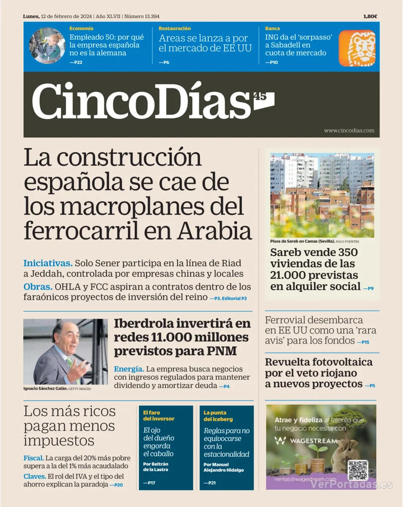 Portada Cinco Días 2024-02-13