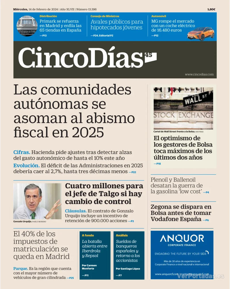 Portada Cinco Días 2024-02-15