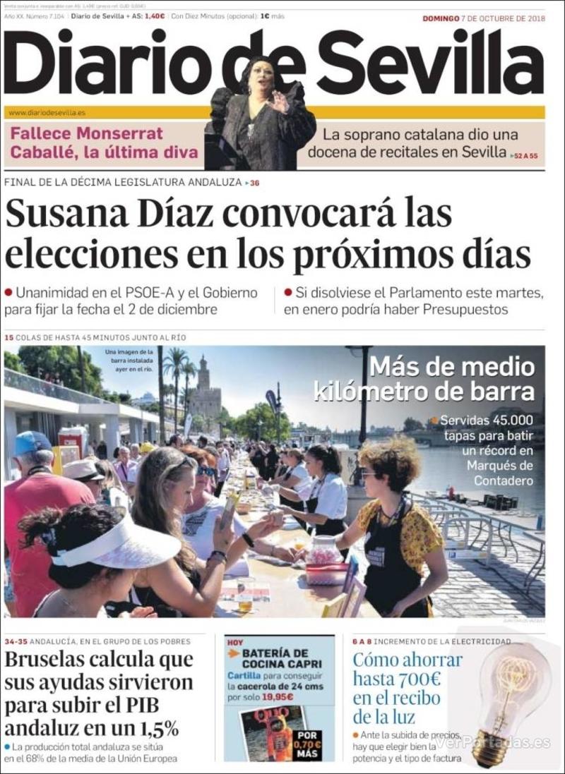 Portada Diario de Sevilla 2018-10-08