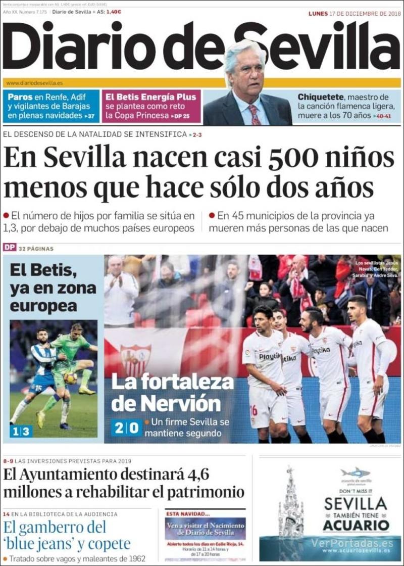 Portada Diario de Sevilla 2018-12-18