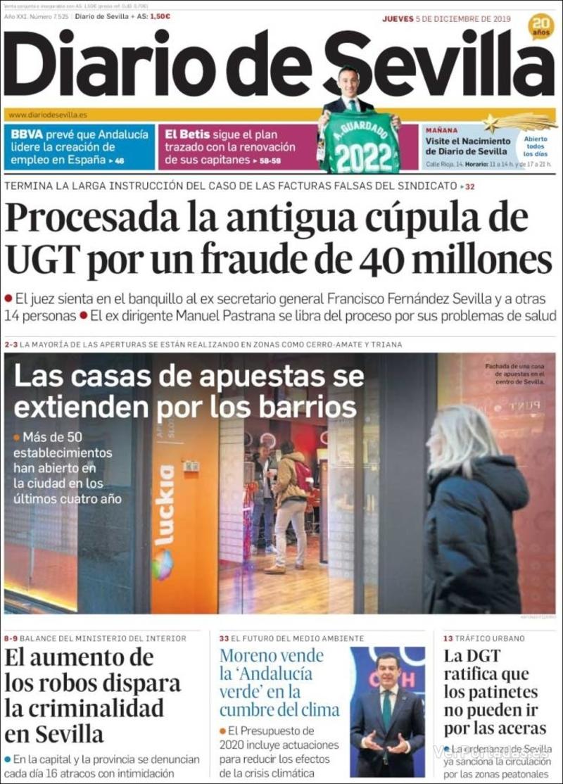 Portada Diario de Sevilla 2019-12-06