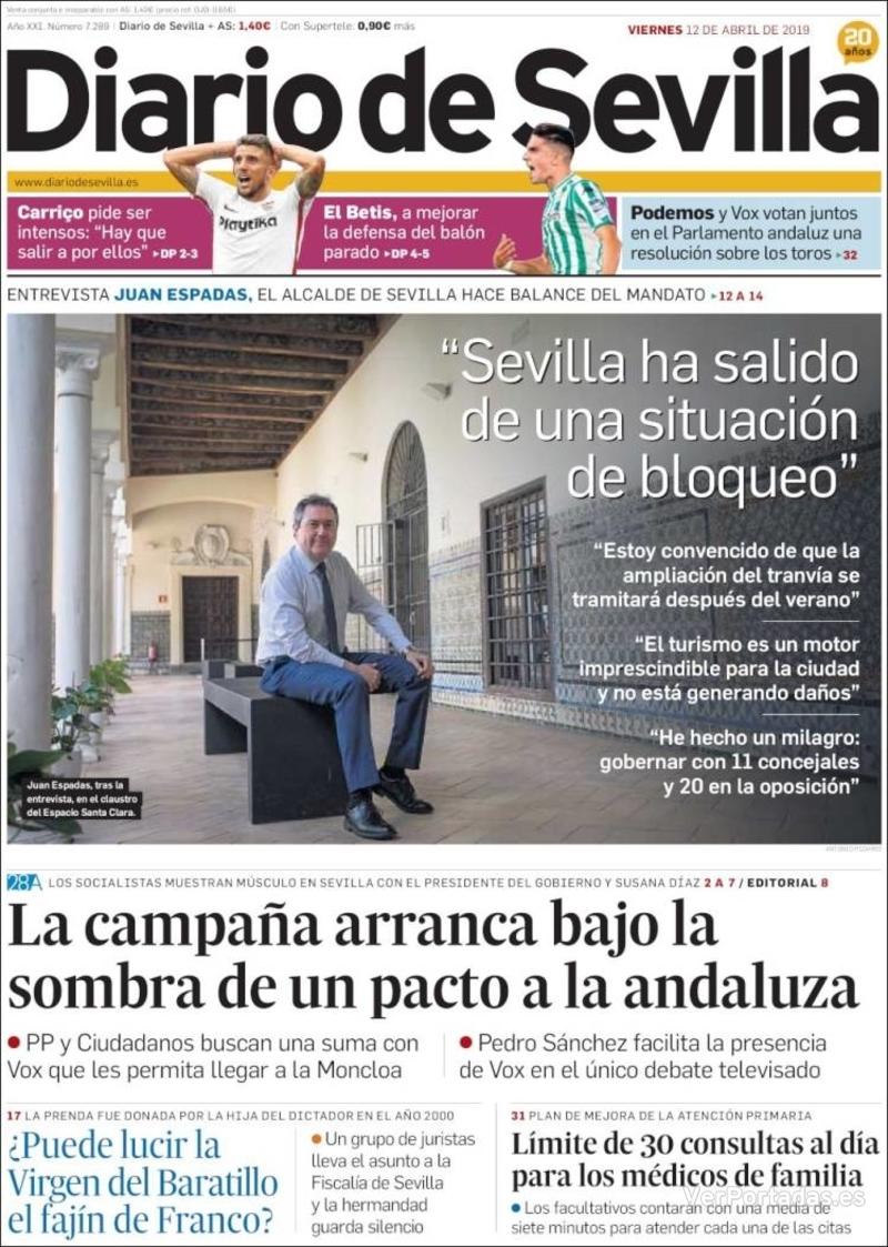 Portada Diario de Sevilla 2019-04-13