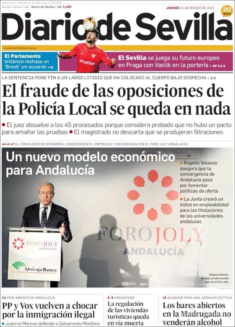 Portada Diario de Sevilla 2019-03-15