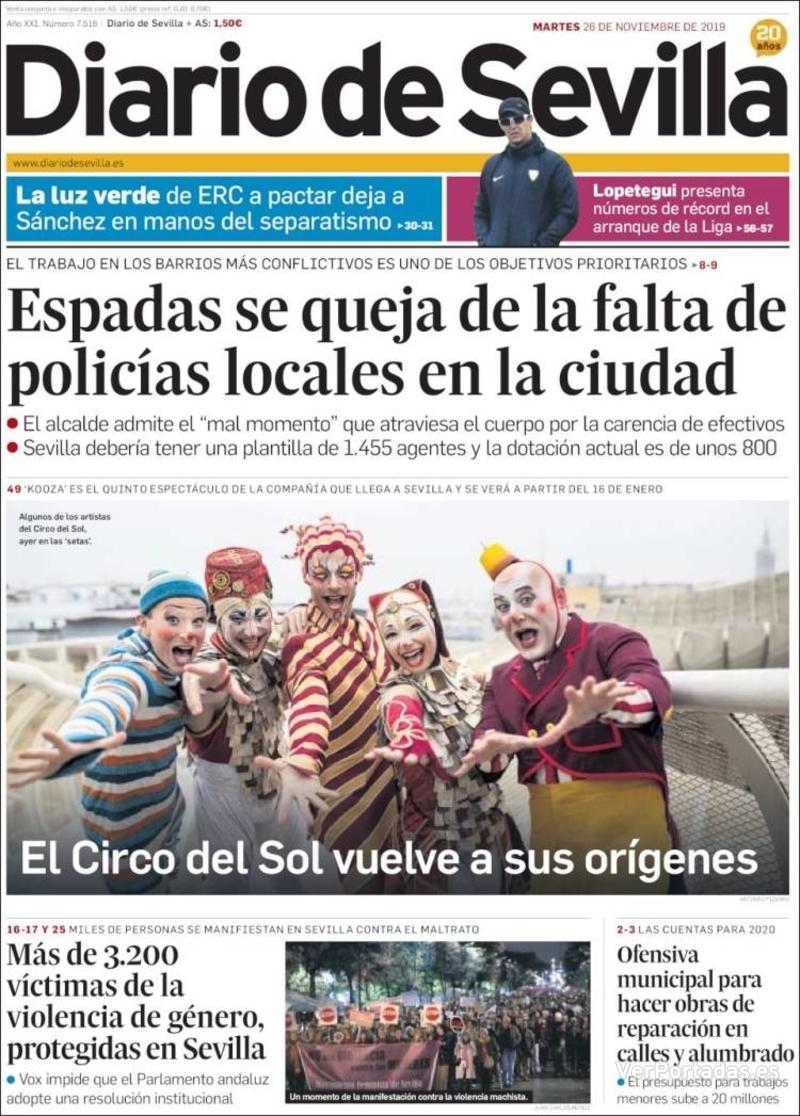 Portada Diario de Sevilla 2019-11-27