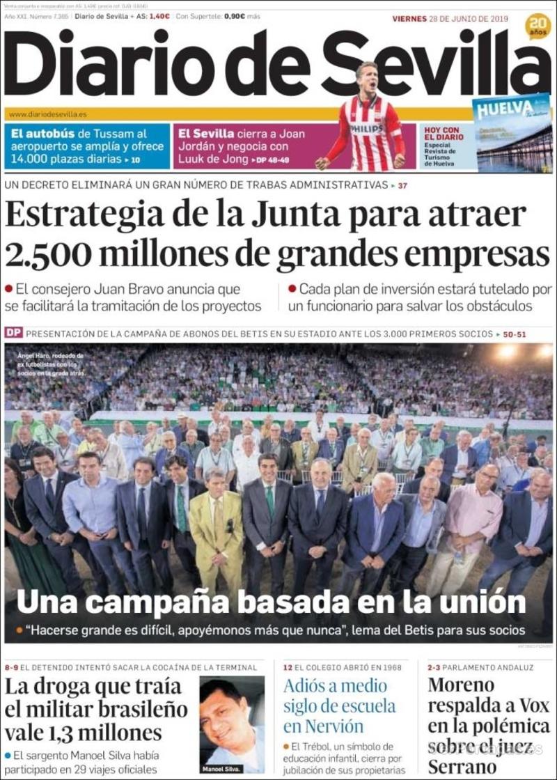 Portada Diario de Sevilla 2019-06-29