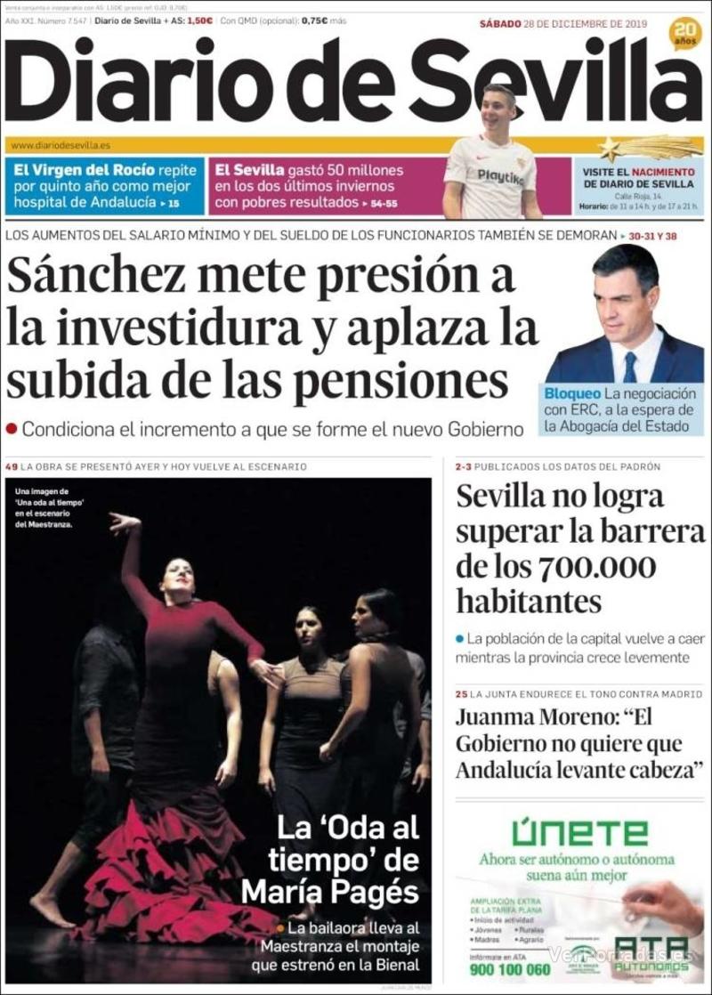 Portada Diario de Sevilla 2019-12-29