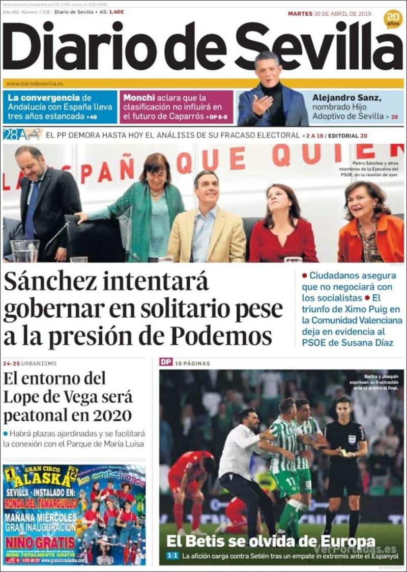 Portada Diario de Sevilla 2019-05-01