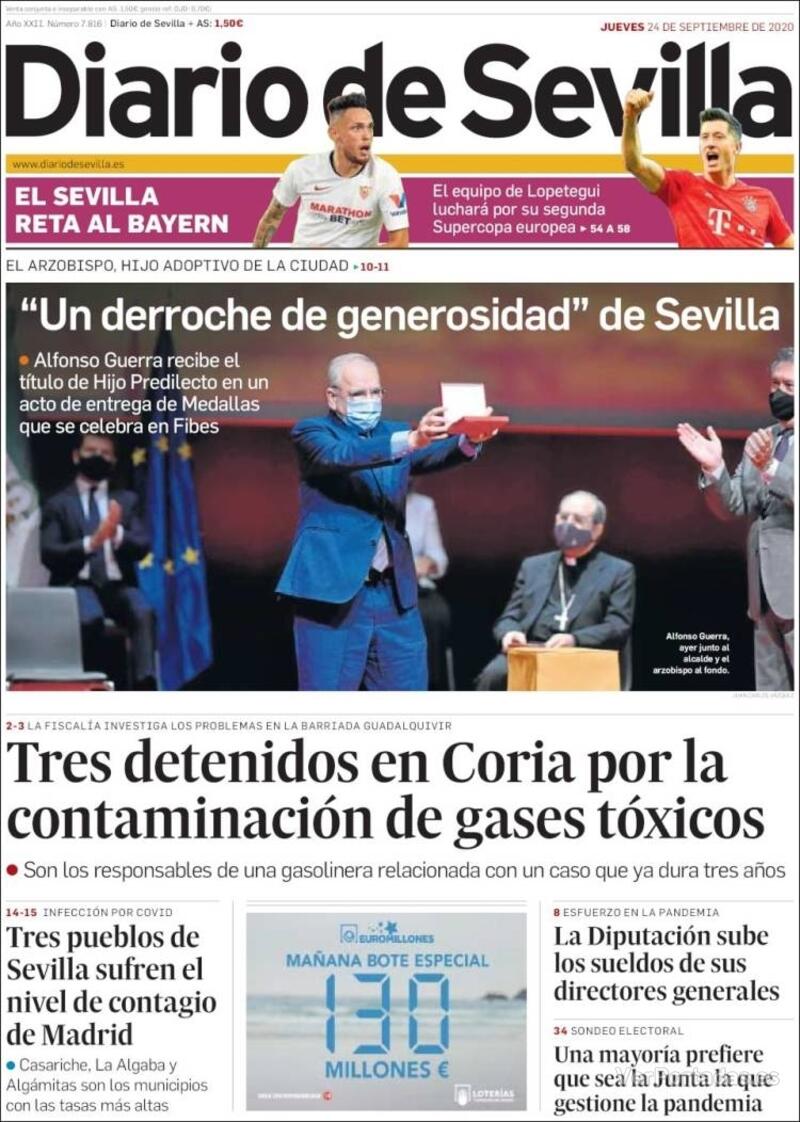 Portada Diario de Sevilla 2020-09-25