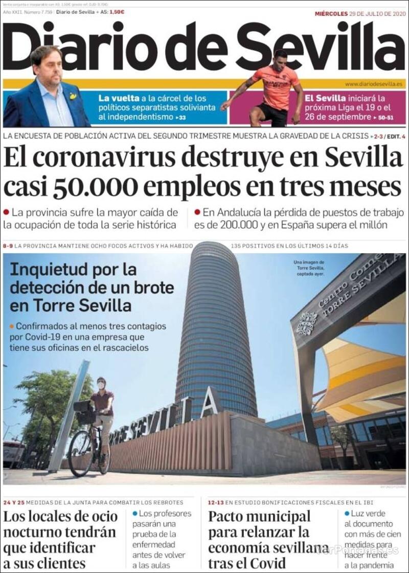 Portada Diario de Sevilla 2020-07-30