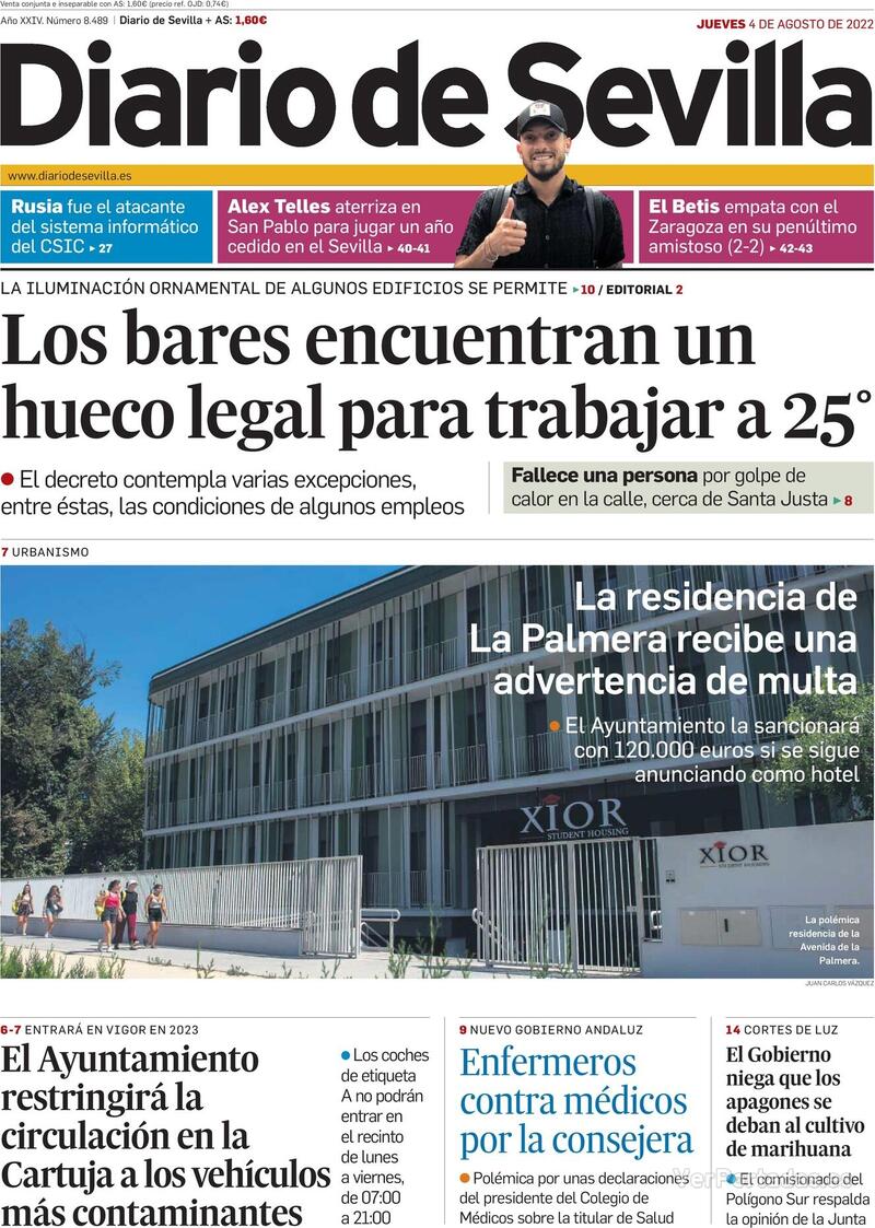 Portada Diario de Sevilla 2022-08-05