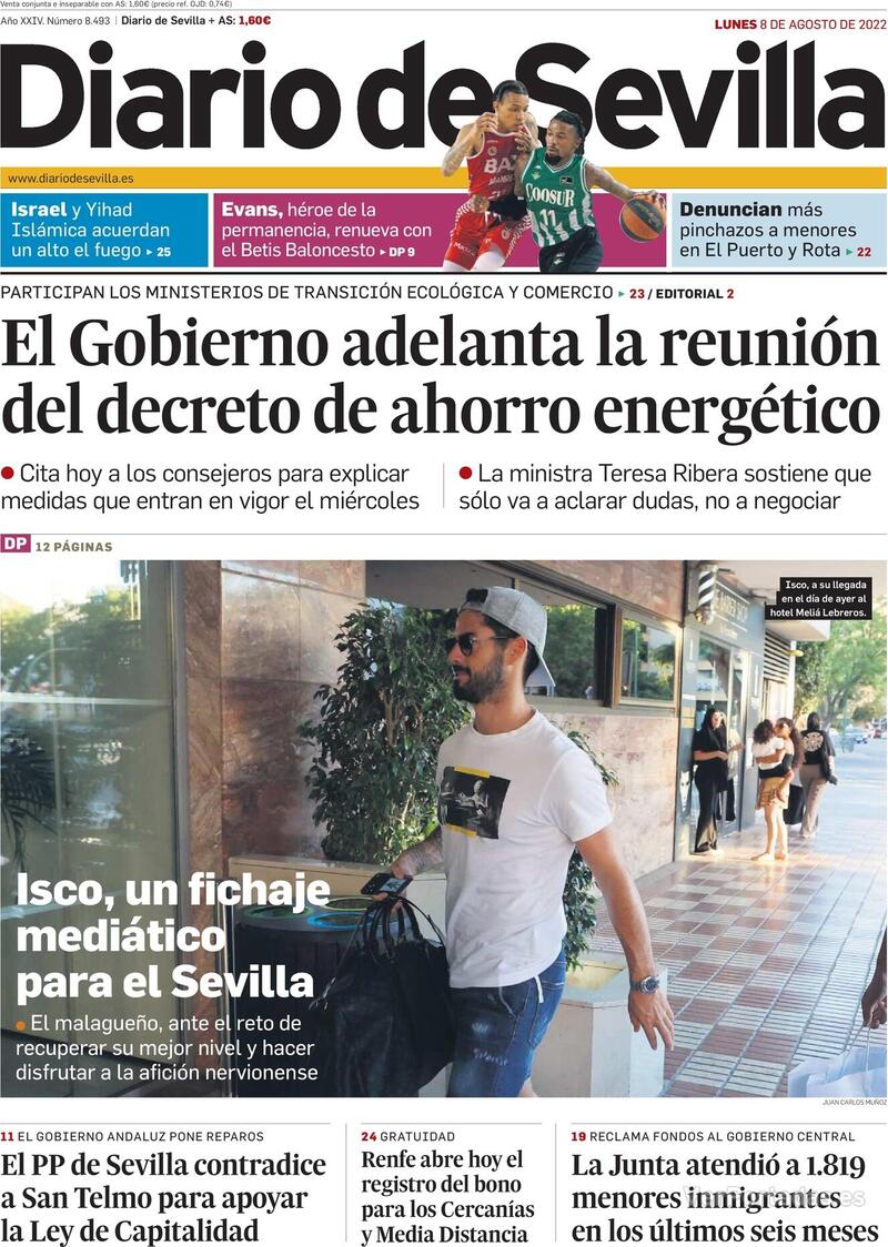 Portada Diario de Sevilla 2022-08-09