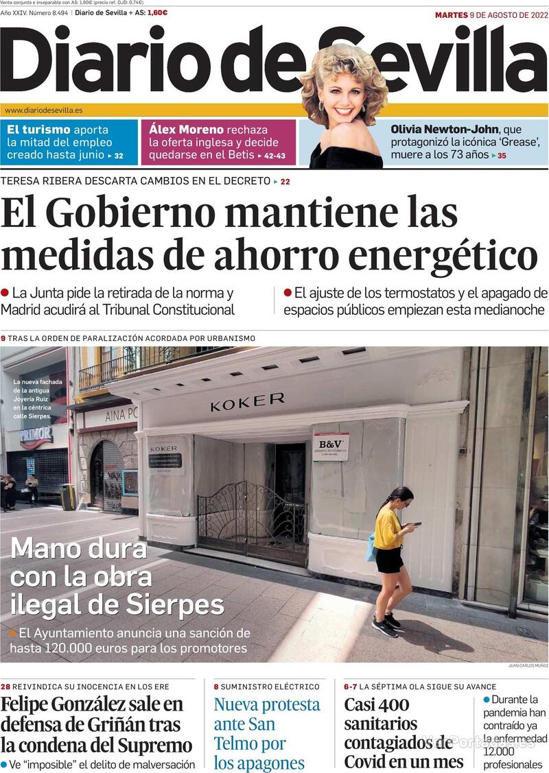 Portada Diario de Sevilla 2022-08-10