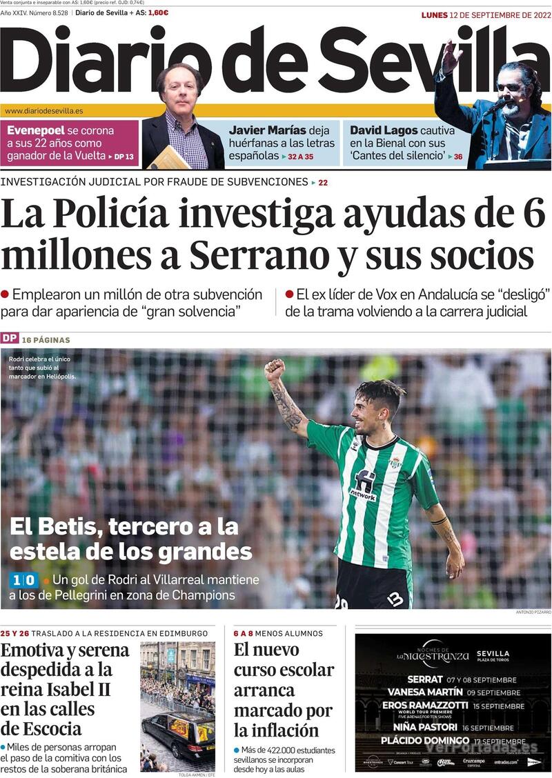 Portada Diario de Sevilla 2022-09-13