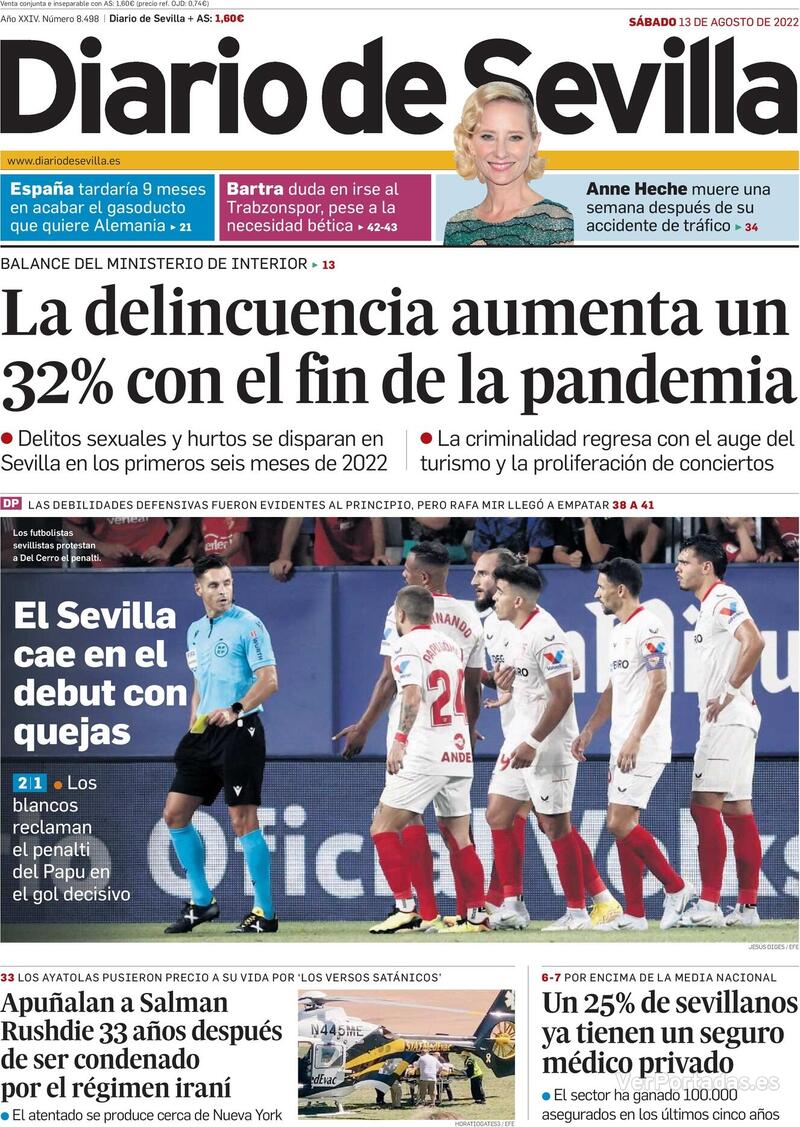 Portada Diario de Sevilla 2022-08-14