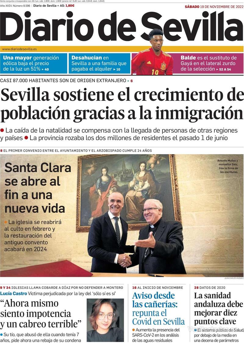 Portada Diario de Sevilla 2022-11-20