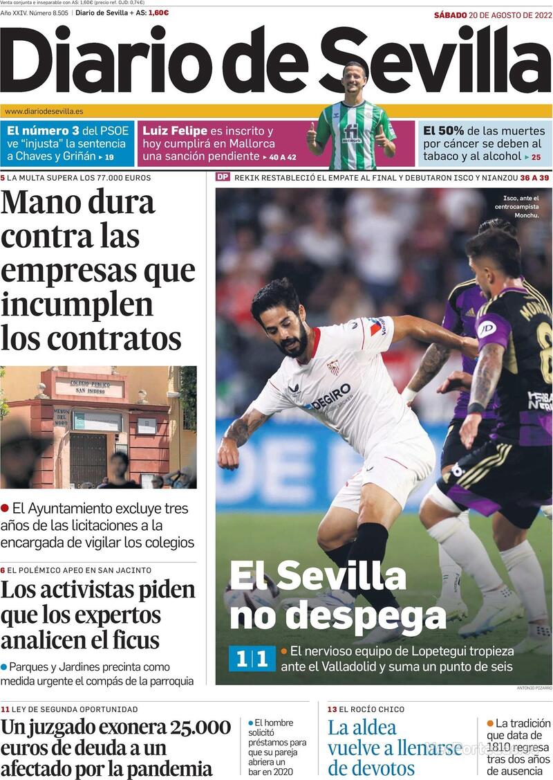 Portada Diario de Sevilla 2022-08-21