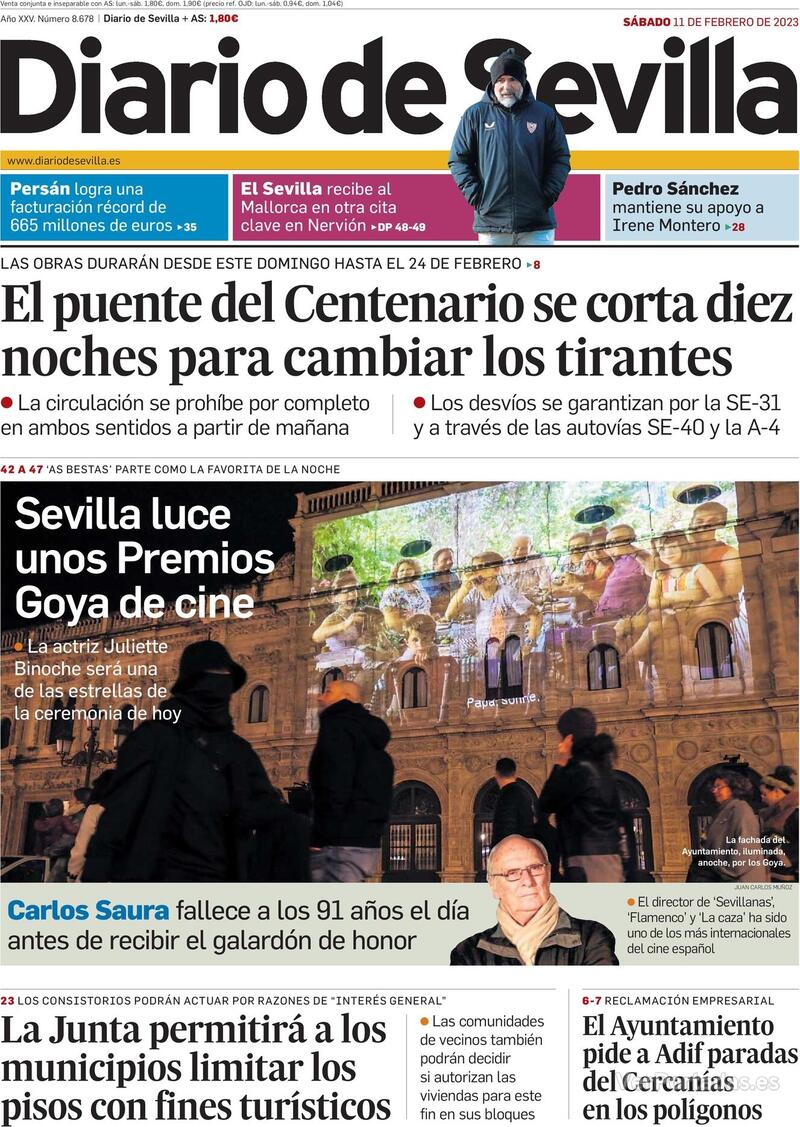 Portada Diario de Sevilla 2023-02-12