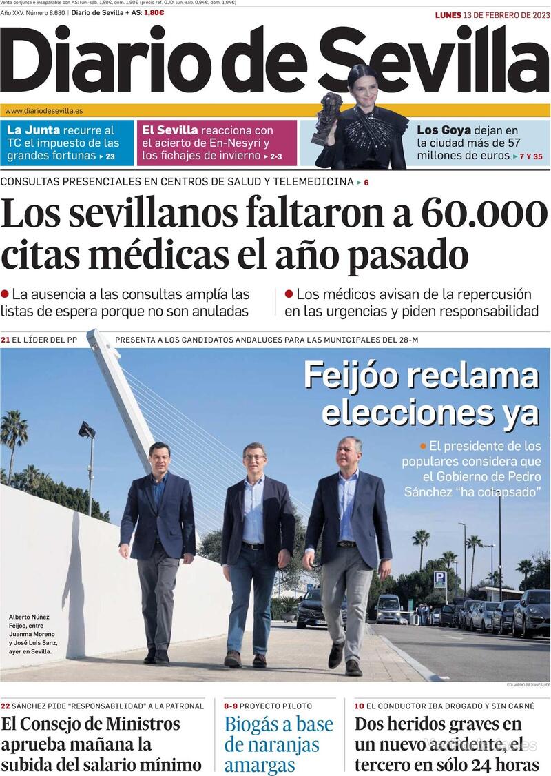 Portada Diario de Sevilla 2023-02-14