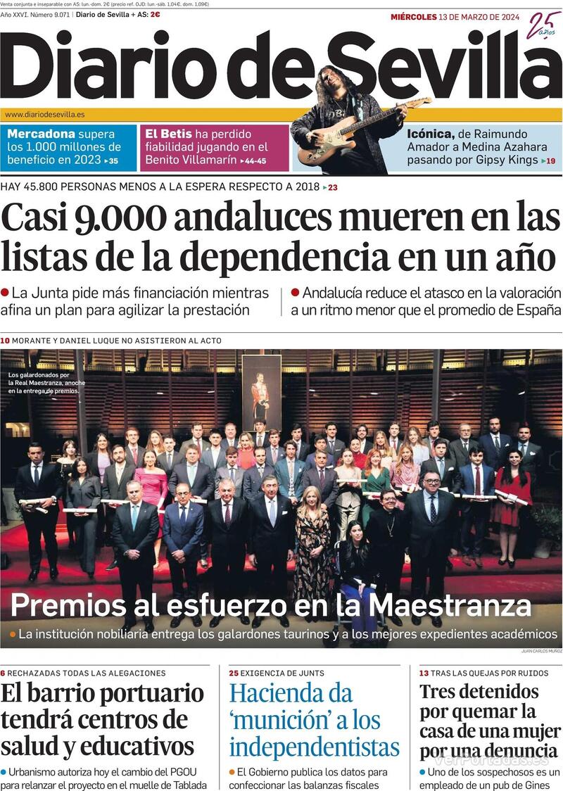 Portada Diario de Sevilla 2024-03-14