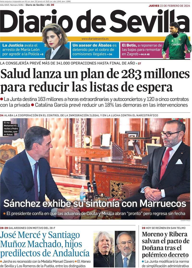 Portada Diario de Sevilla 2024-02-23