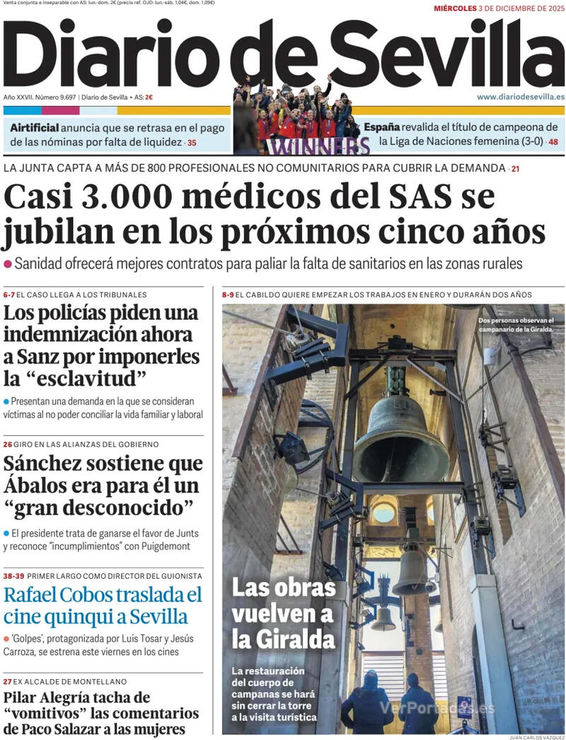 Portada La Voz de Galicia 2025-12-03