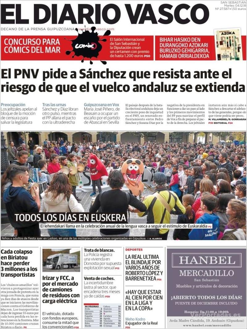 Portada El Diario Vasco 2018-12-05